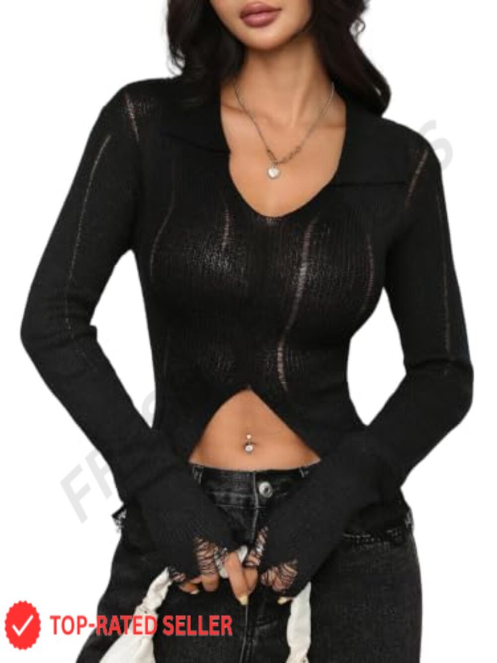 LovelyWholesale Women's V-Neck Ribbed Knit Crop Sweater Top Long Sleeve